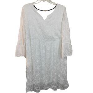 3966)Kate & Sam White Eyelet Lace Embroidery Lined Boho Baby Doll Dress Size XXL